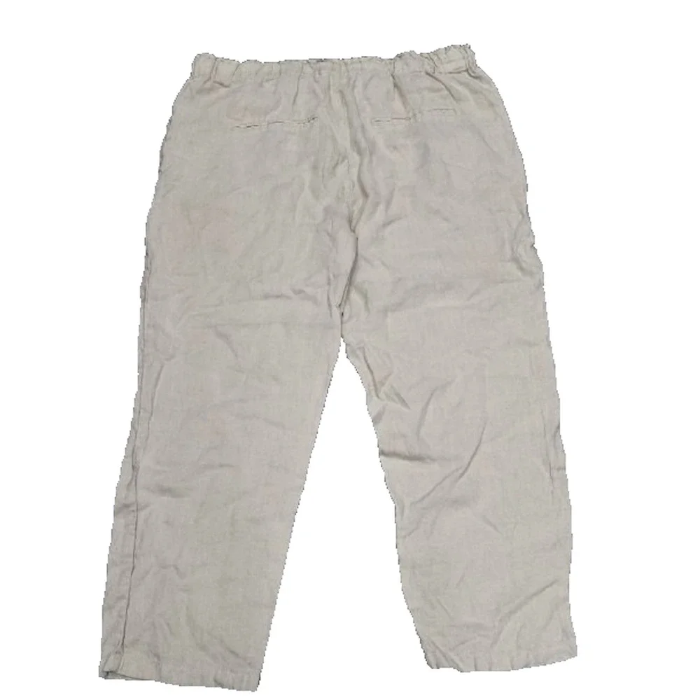 Mango Drawstring Pure Linen Trousers pants pull on Y2K Beige XL A006495